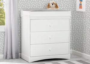 White (100) 1-Sutton 3 Drawer Dresser with Changing Top