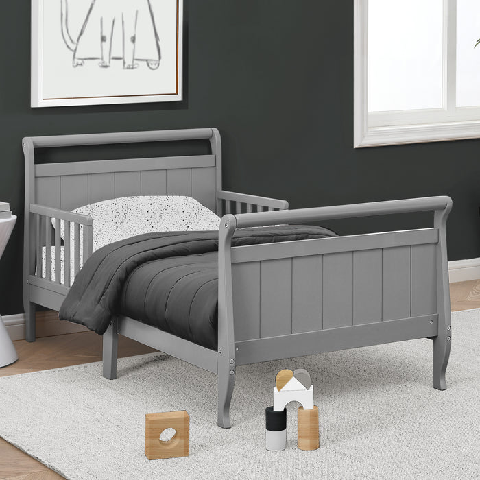 7183 026 Sleigh Toddler Bed Grey Lifestyle 103 2-Wood Sleigh Toddler Bed