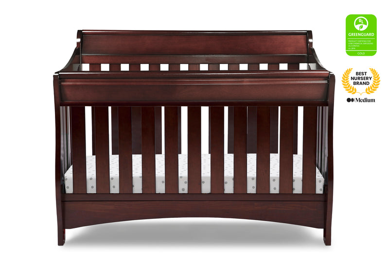 Wooden crib with a green and gold certification badge on a white background 24-Bentley 'S' Series 4-in-1 Crib