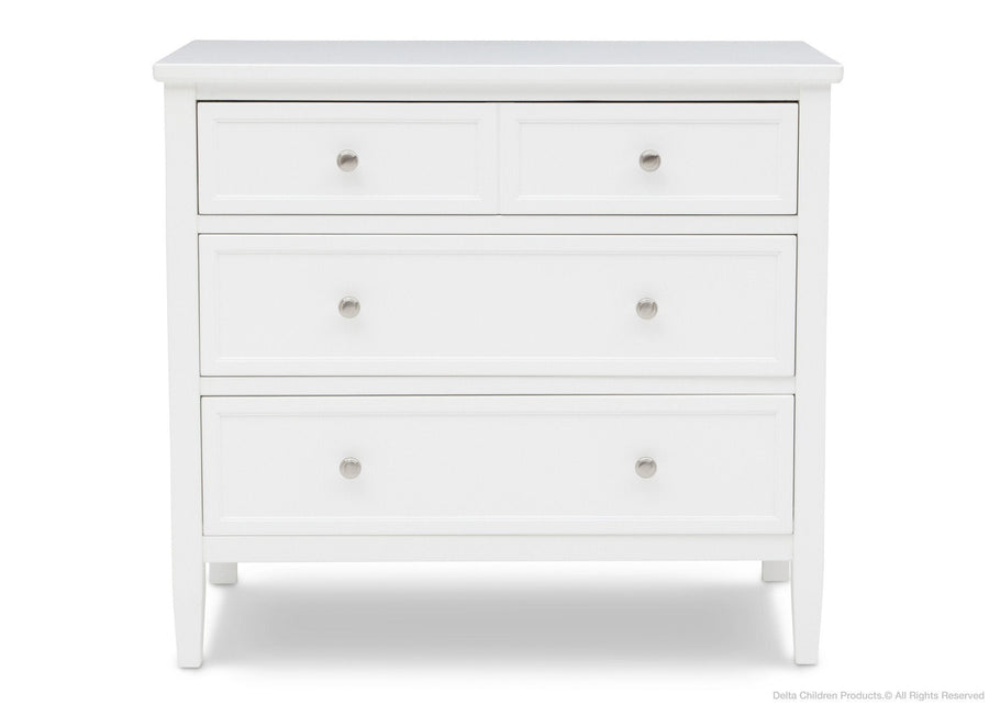 Delta Children Bianca White (130) Epic 3 Drawer Dresser Front Silo View 17-Epic 3 Drawer Dresser