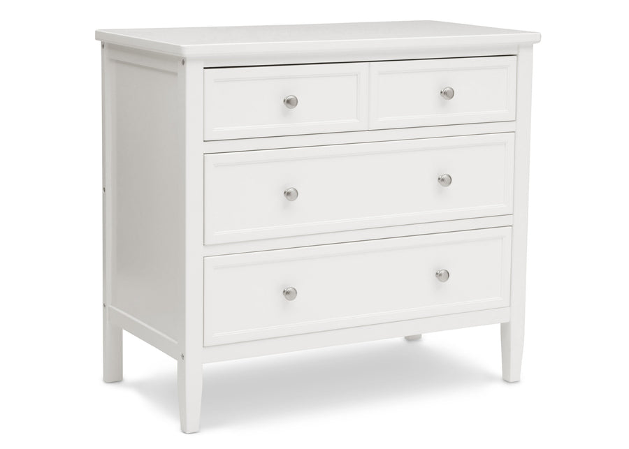 Delta Children Bianca White (130) Epic 3 Drawer Dresser Right Silo View 13-Epic 3 Drawer Dresser