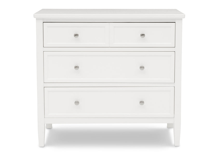 Delta Children Bianca White (130) Epic 3 Drawer Dresser Front Silo View 14-Epic 3 Drawer Dresser