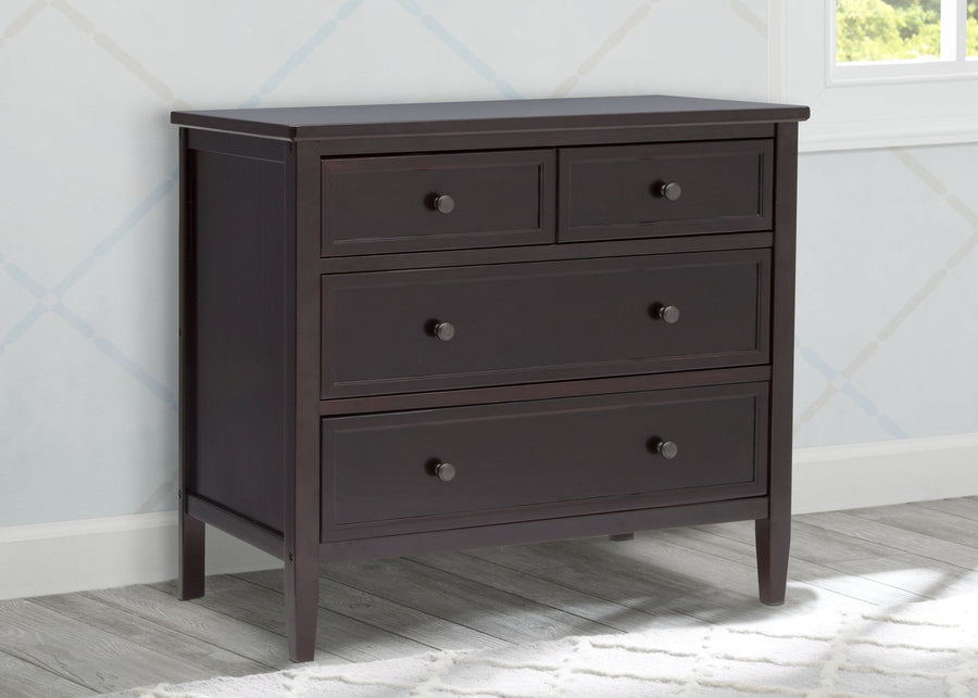 Delta Children Dark Chocolate (207) Epic 3 Drawer Dresser Side View d2d 18-Epic 3 Drawer Dresser