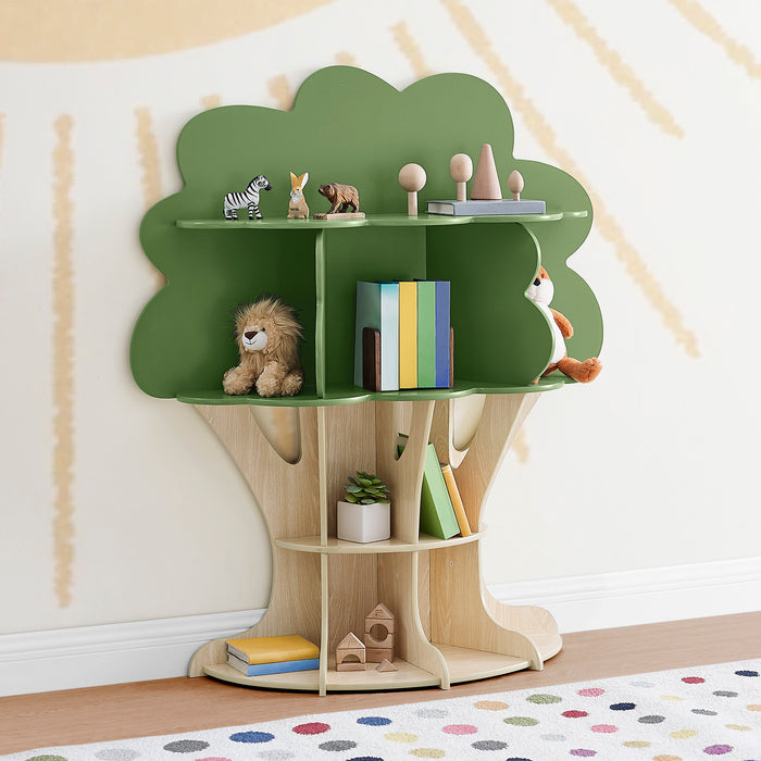 Natural with Green (790) 1-Tree Bookcase