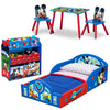 Mickey (1051) 1-Disney Mickey Mouse 5-Piece Toddler Bedroom Set - Includes Toddler Sleep and Play Bed, Table with 2 Chairs and 6 Bin Design and Store Toy Organizer
