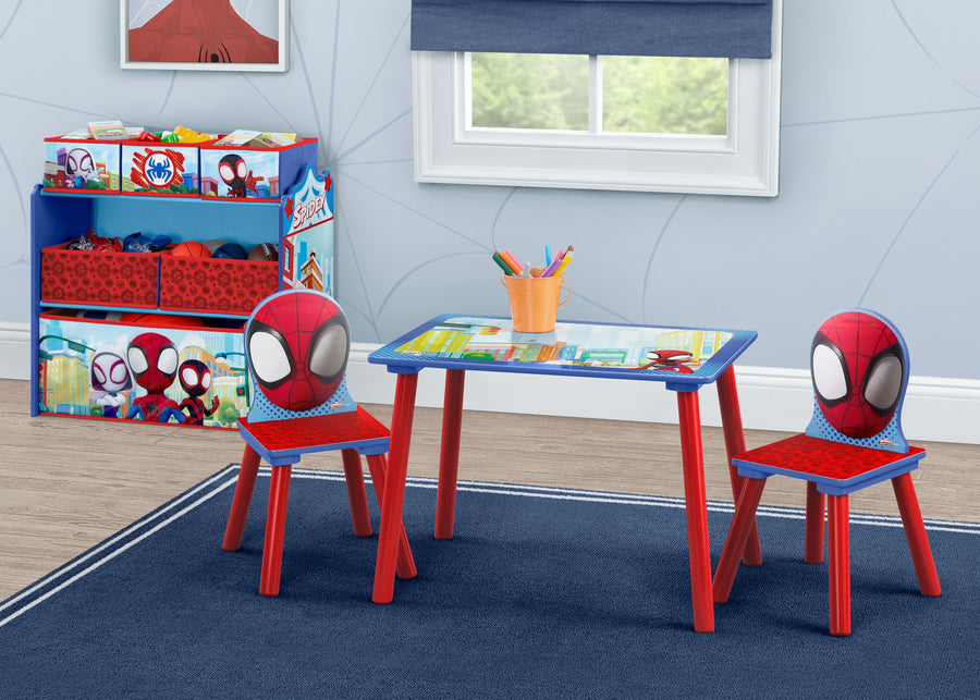Spider-Man (1164) 1-Spidey and His Amazing Friends 4-Piece Toddler Playroom Set – Includes Play Table and 6 Bin Toy Organizer