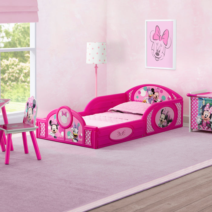 99761MN 1063 4PC AMZ RIAB minnie lifestyle 101 0-Minnie Mouse 4-Piece Toddler Room-in-a-Box Set – Includes Sleep and Play Toddler Bed, Table, 1 Chair and Toy Box