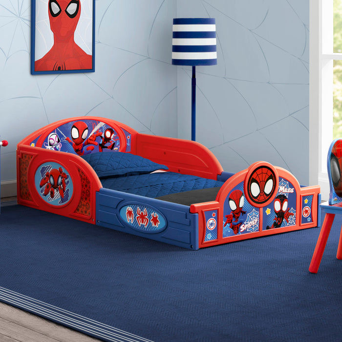 99762SM 1164 4PC amz riab spidey lifestyle 02 3-Marvel Spidey and His Amazing Friends 4-Piece Toddler Room-in-a-Box Set – Includes Sleep and Play Toddler Bed, Table, 1 Chair and Toy Box
