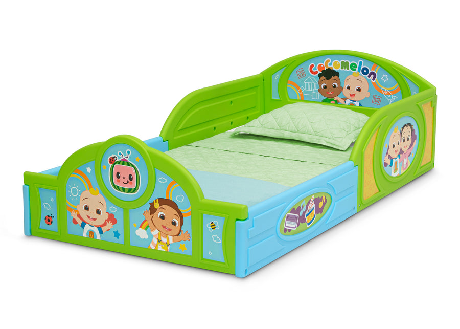 CoComelon (1224) 3-CoComelon 4-Piece Toddler Room-in-a-Box Set – Includes Sleep and Play Toddler Bed, Table, 1 Chair and Toy Box