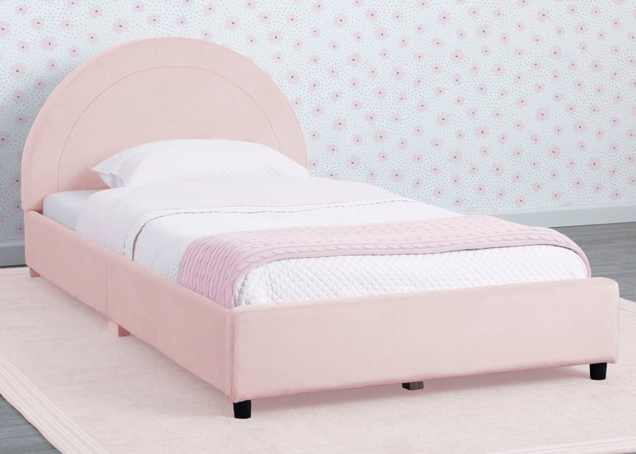 Pink with Velvet Piping (12081) 2-Upholstered Twin Bed with Round Headboard