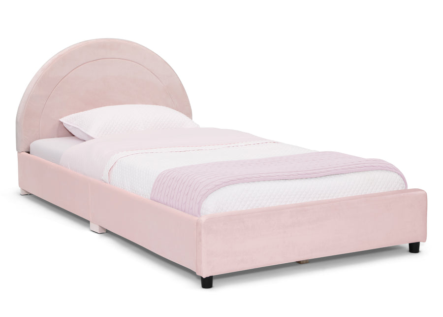 Pink with Velvet Piping (12081) 4-Upholstered Twin Bed with Round Headboard