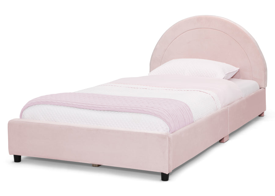 Pink with Velvet Piping (12081) 5-Upholstered Twin Bed with Round Headboard