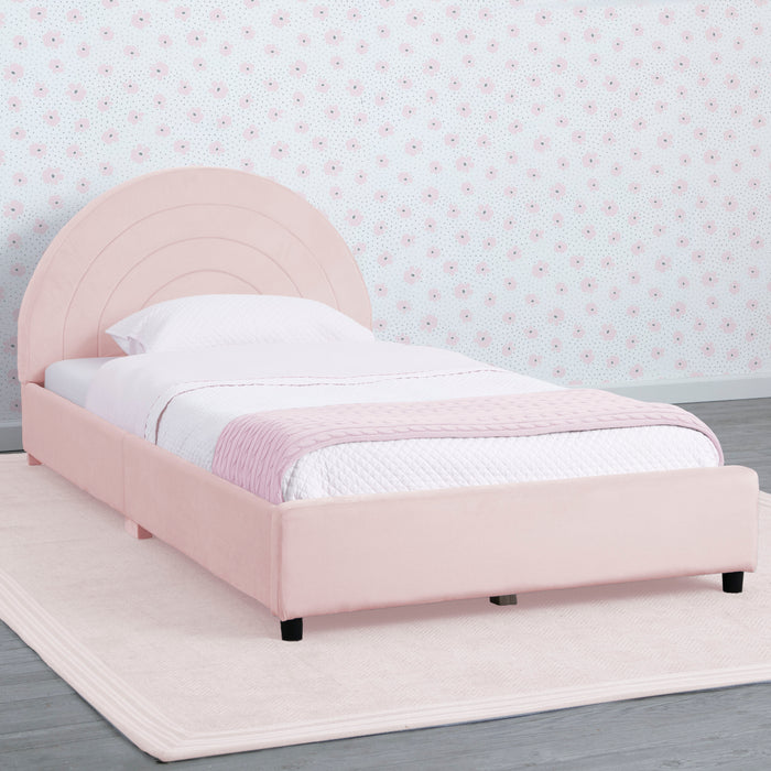 BB81409GN 12082 upholstered twin bed blush quilted velvet lifestyle 101 2-Upholstered Twin Bed with Round Headboard