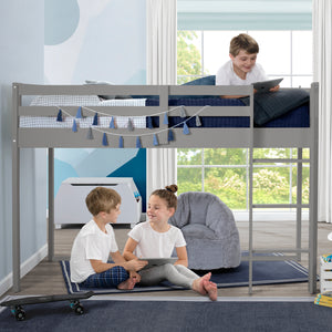 Grey (026) 19-Twin Loft Bed with Guardrail and Ladder