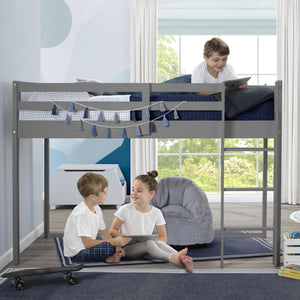 Cool Grey (1216) 3-Twin Loft Bed with Guardrail and Ladder