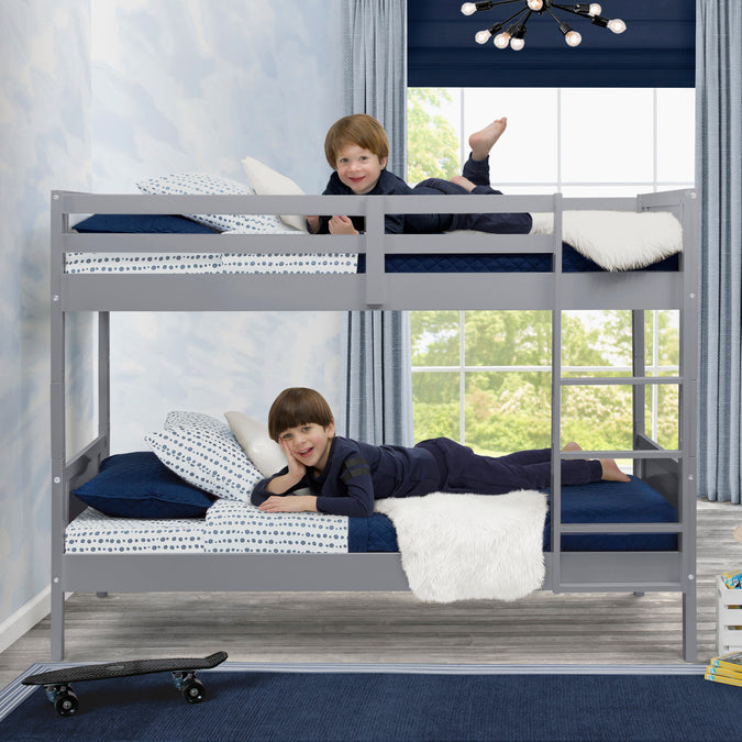 Grey (026) 8-Convertible Twin Bunk Bed with Ladder and Guardrails