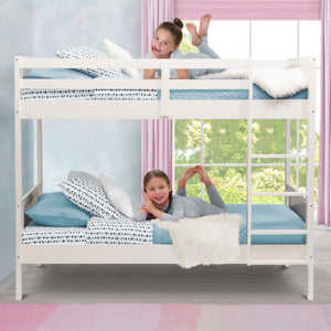 White (100) 9-Convertible Twin Bunk Bed with Ladder and Guardrails