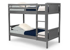 Gray bunk bed with white bedding on a white background 11-Convertible Twin Bunk Bed with Ladder and Guardrails