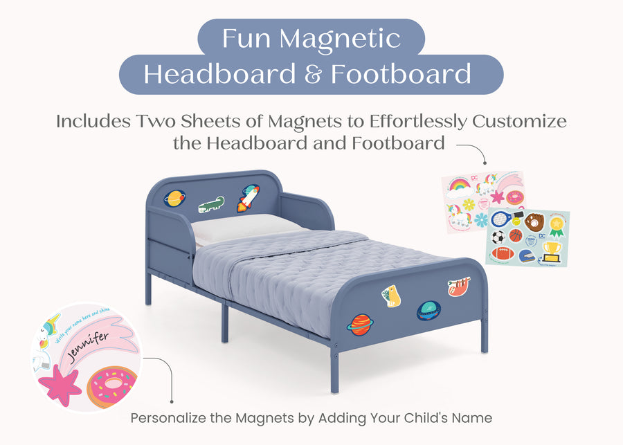 Blue (1674) 22-Magic Magnet Toddler Bed with Customizable Magnets & Built-In Book Storage