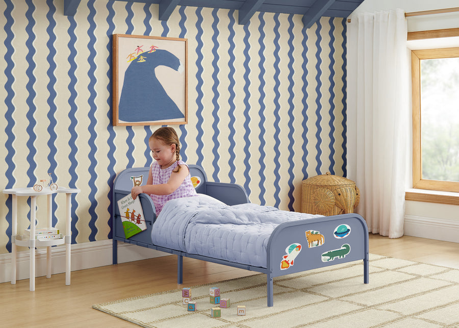 Blue (1674) 21-Magic Magnet Toddler Bed with Customizable Magnets & Built-In Book Storage