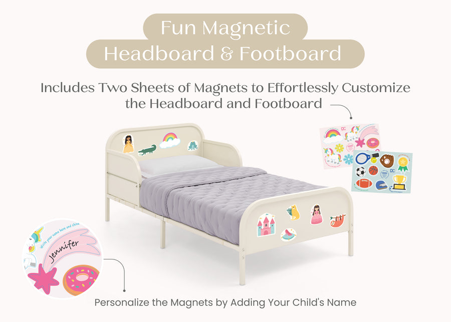 Oatmeal (1687) 10-Magic Magnet Toddler Bed with Customizable Magnets & Built-In Book Storage