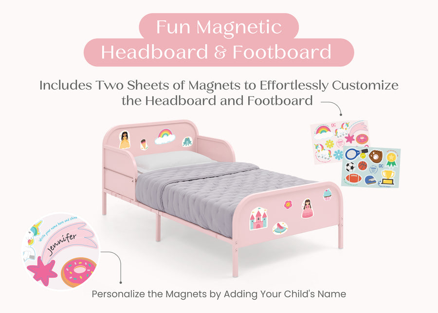 Pink (1695) 16-Magic Magnet Toddler Bed with Customizable Magnets & Built-In Book Storage