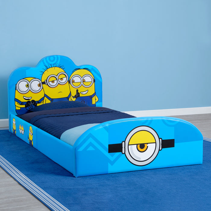 Children's bed with Minions design on a blue background 1-Minions Upholstered Twin Bed