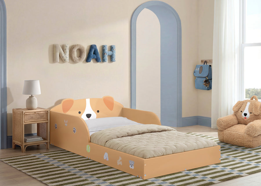 Puppy (1239) 1-Puppy Wood Floor Toddler Bed with Reusable Stickers