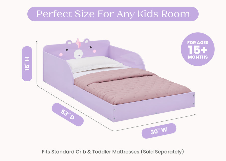 Unicorn (1615) 6-Unicorn Wood Floor Toddler Bed with Reusable Stickers