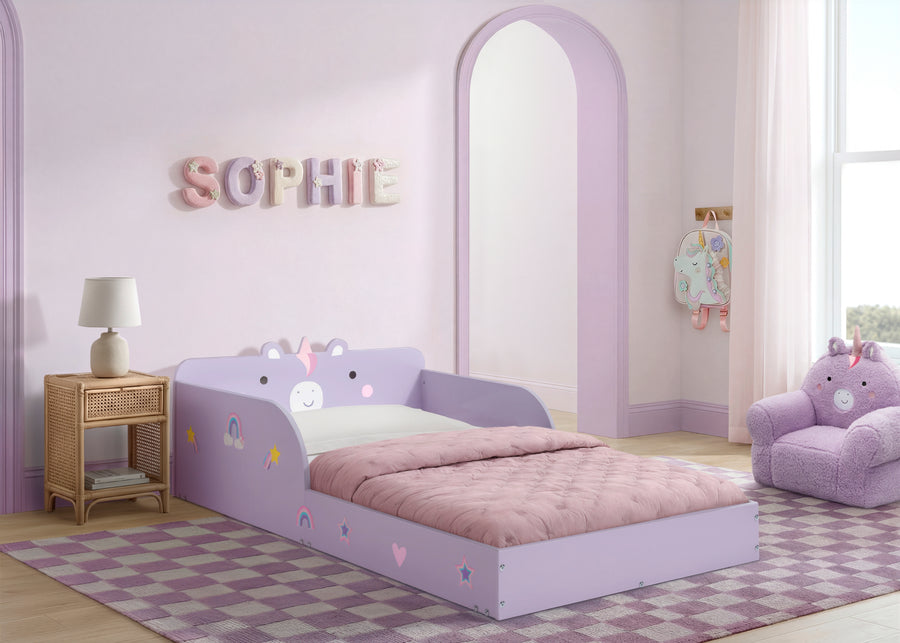 Unicorn (1615) 1-Unicorn Wood Floor Toddler Bed with Reusable Stickers