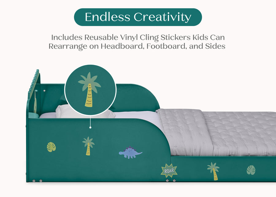 Dino (1616) 2-Dino Wood Floor Toddler Bed with Reusable Stickers