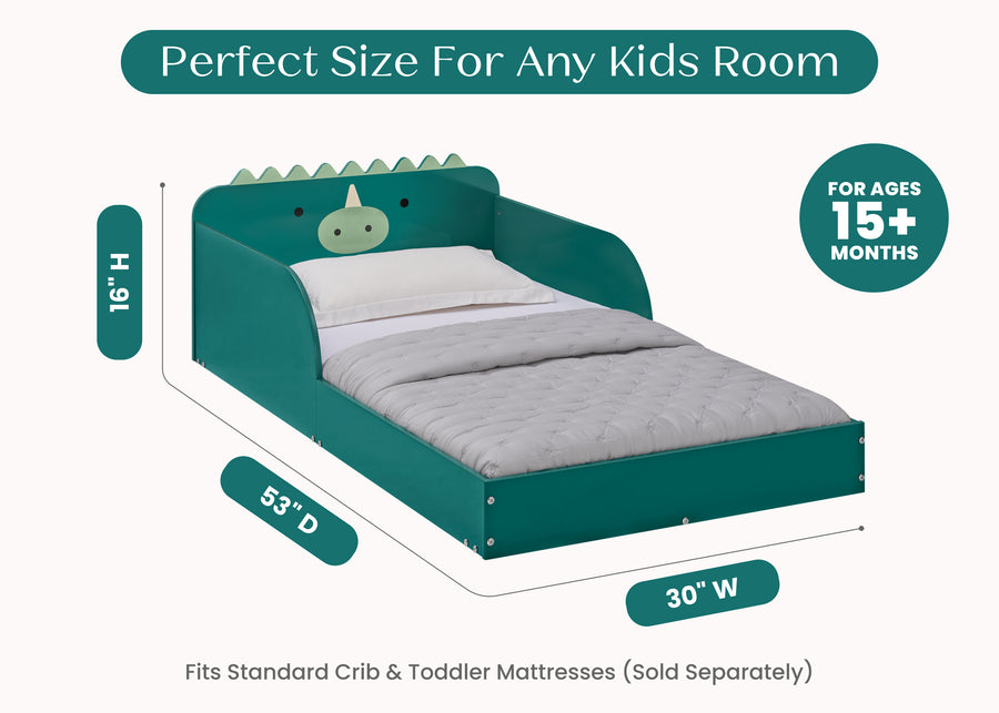 Dino (1616) 6-Dino Wood Floor Toddler Bed with Reusable Stickers