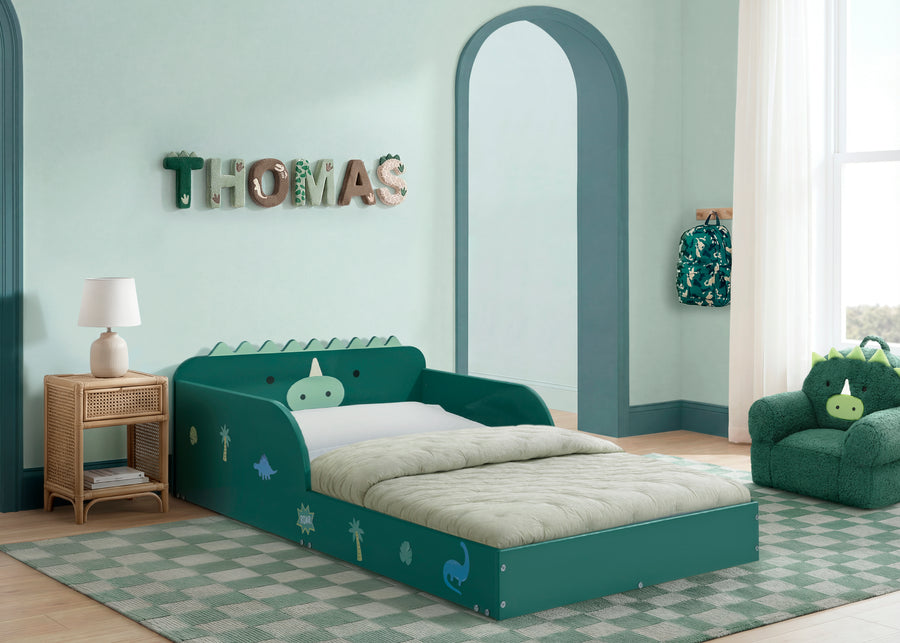 Dino (1616) 1-Dino Wood Floor Toddler Bed with Reusable Stickers