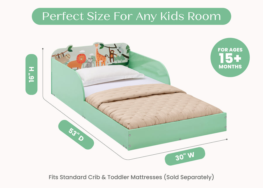 Safari (1730) 6-Safari Wood Floor Toddler Bed with Reusable Stickers