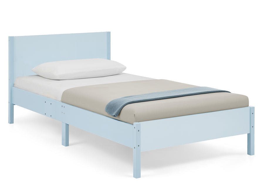 Light Blue Herringbone (1725) 8-Cora Wood Twin Bed with Removable Guardrails