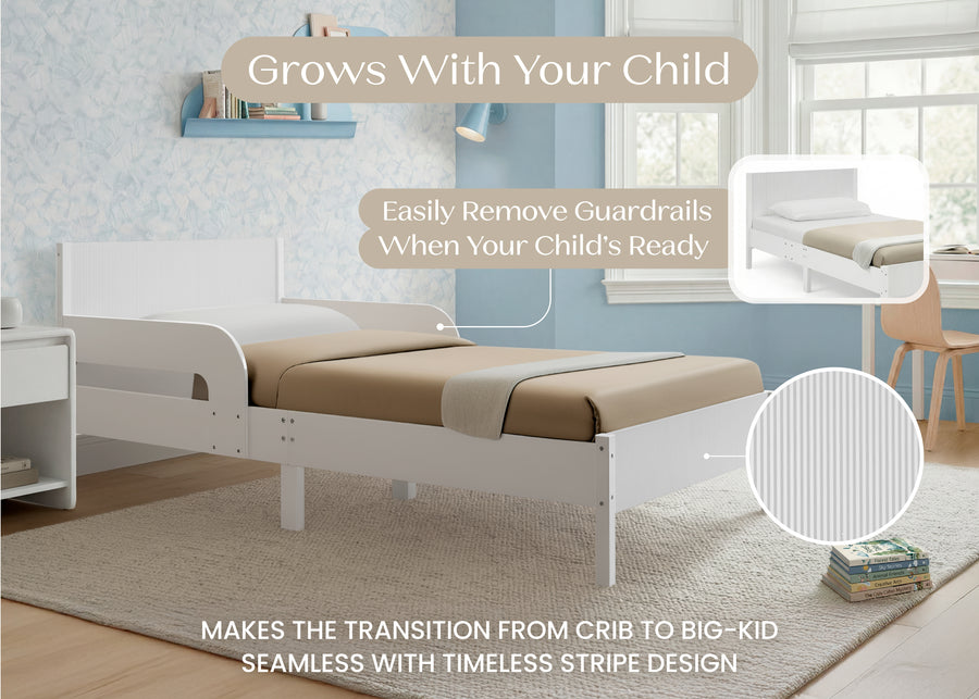 White Oxford Stripes (1726) 15-Cora Wood Twin Bed with Removable Guardrails