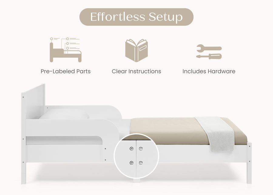 White Oxford Stripes (1726) 19-Cora Wood Twin Bed with Removable Guardrails