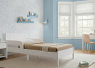 White Oxford Stripes (1726) 14-Cora Wood Twin Bed with Removable Guardrails