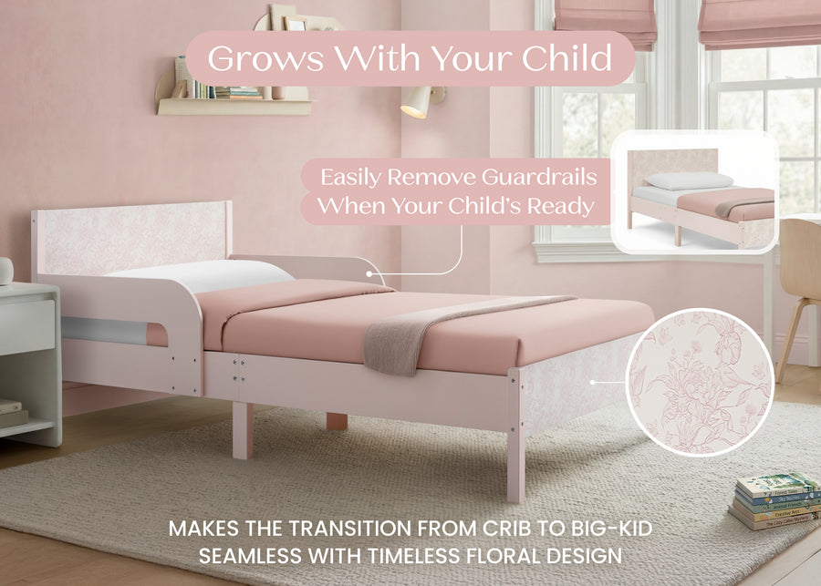 Pink Floral Toile (1727) 27-Cora Wood Twin Bed with Removable Guardrails