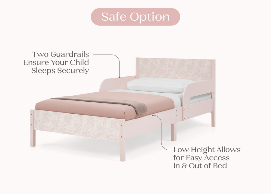 Pink Floral Toile (1727) 28-Cora Wood Twin Bed with Removable Guardrails