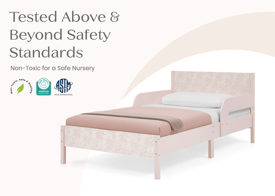 Pink Floral Toile (1727) 32-Cora Wood Twin Bed with Removable Guardrails