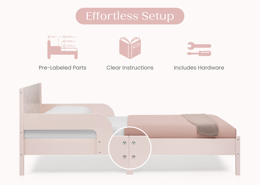 Pink Floral Toile (1727) 31-Cora Wood Twin Bed with Removable Guardrails