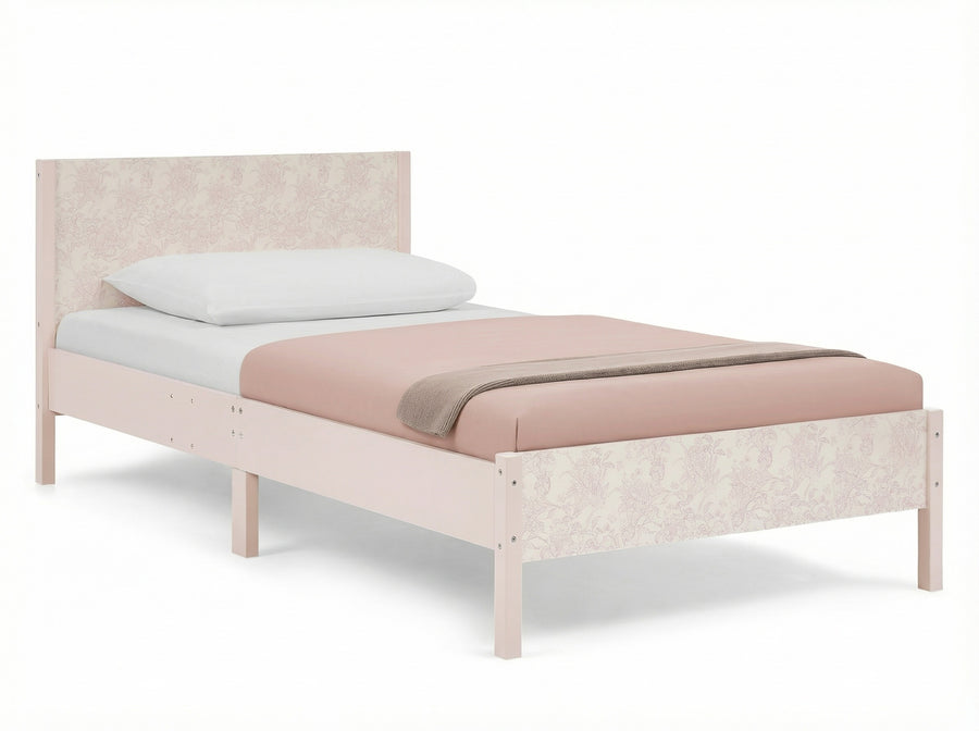 Pink Floral Toile (1727) 33-Cora Wood Twin Bed with Removable Guardrails
