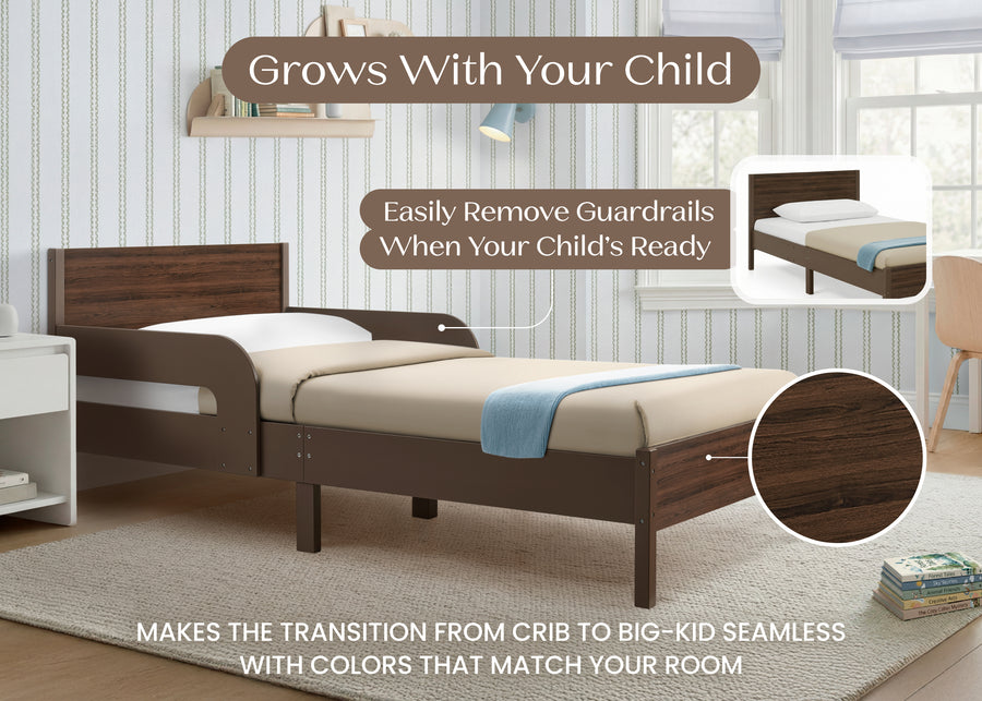 Brown (1728) 39-Cora Wood Twin Bed with Removable Guardrails