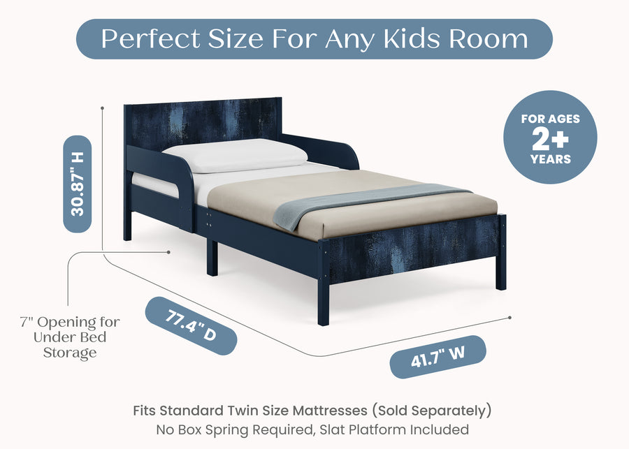 Navy (1729) 53-Cora Wood Twin Bed with Removable Guardrails