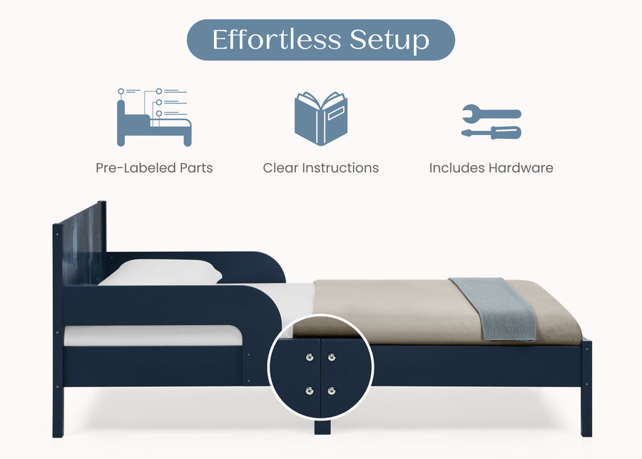 Navy (1729) 55-Cora Wood Twin Bed with Removable Guardrails