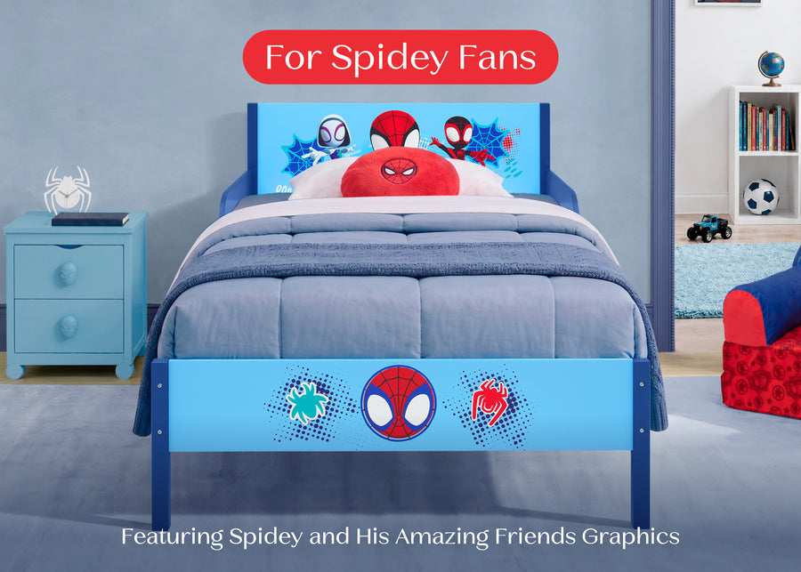Spider-Man (1164) 9-Spidey and His Amazing Friends Wood Twin Bed with Removable Guardrails