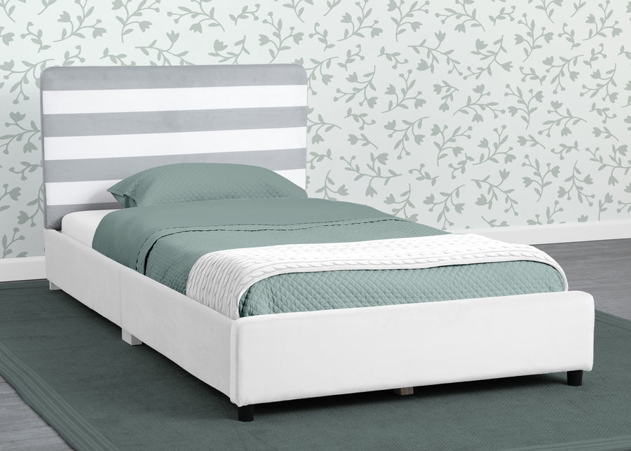 Grey with White Stripes (1603) 26-Upholstered Twin Bed with Headboard