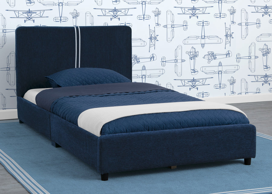 Navy Tweed Stripe (1605) 42-Upholstered Twin Bed with Headboard