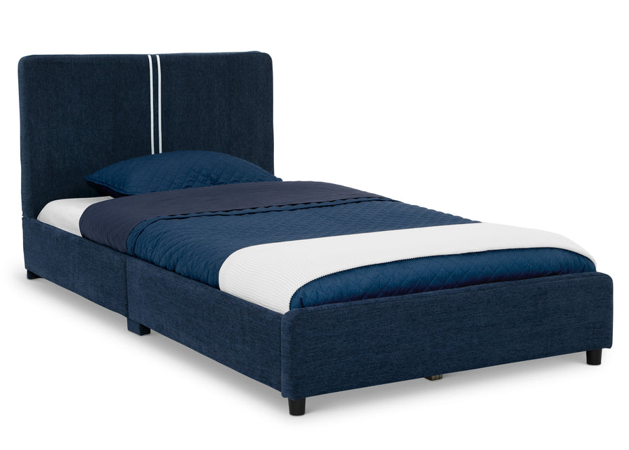 Navy Tweed Stripe (1605) 44-Upholstered Twin Bed with Headboard